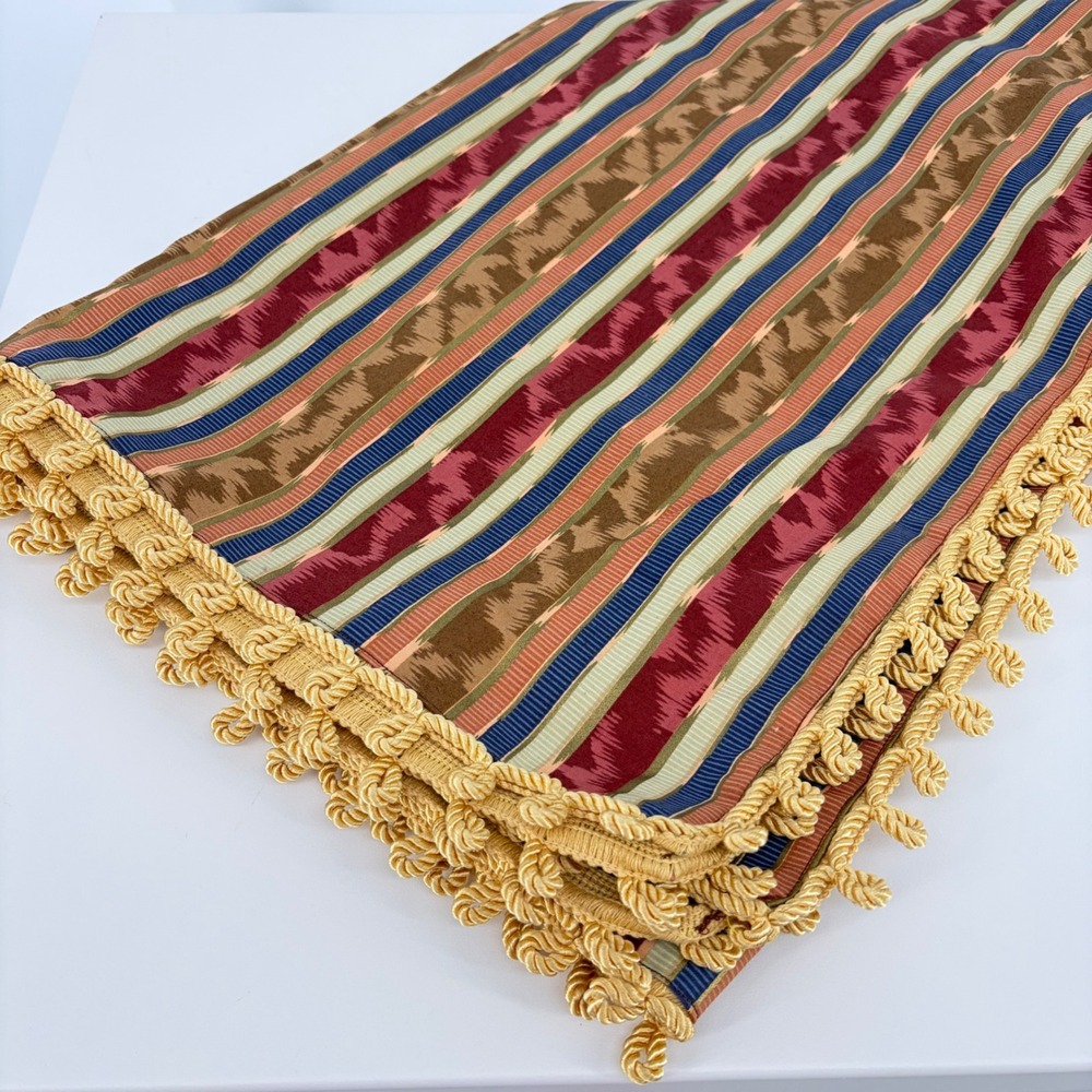 Handcrafted Tablecloth Striped Bullion Fringe Tapestry Grandmillennial 49x49
